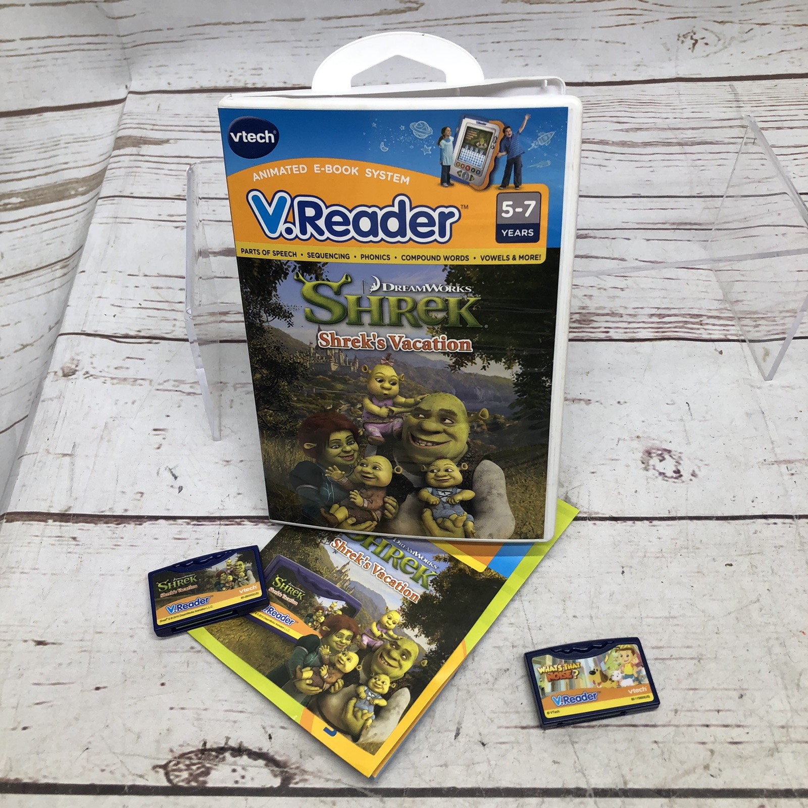 Vtech V.Reader Shrek’s Vacation Game With Case And What’s That Noise Cartridge