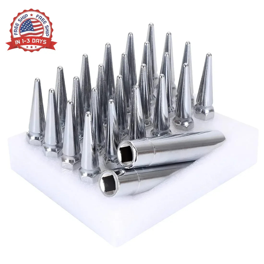 M14x1.5 Lug Nuts 14×1.5 Spike Lug Nuts M14 x 1.5 Spiked Lug Nut Chrome Set of 24