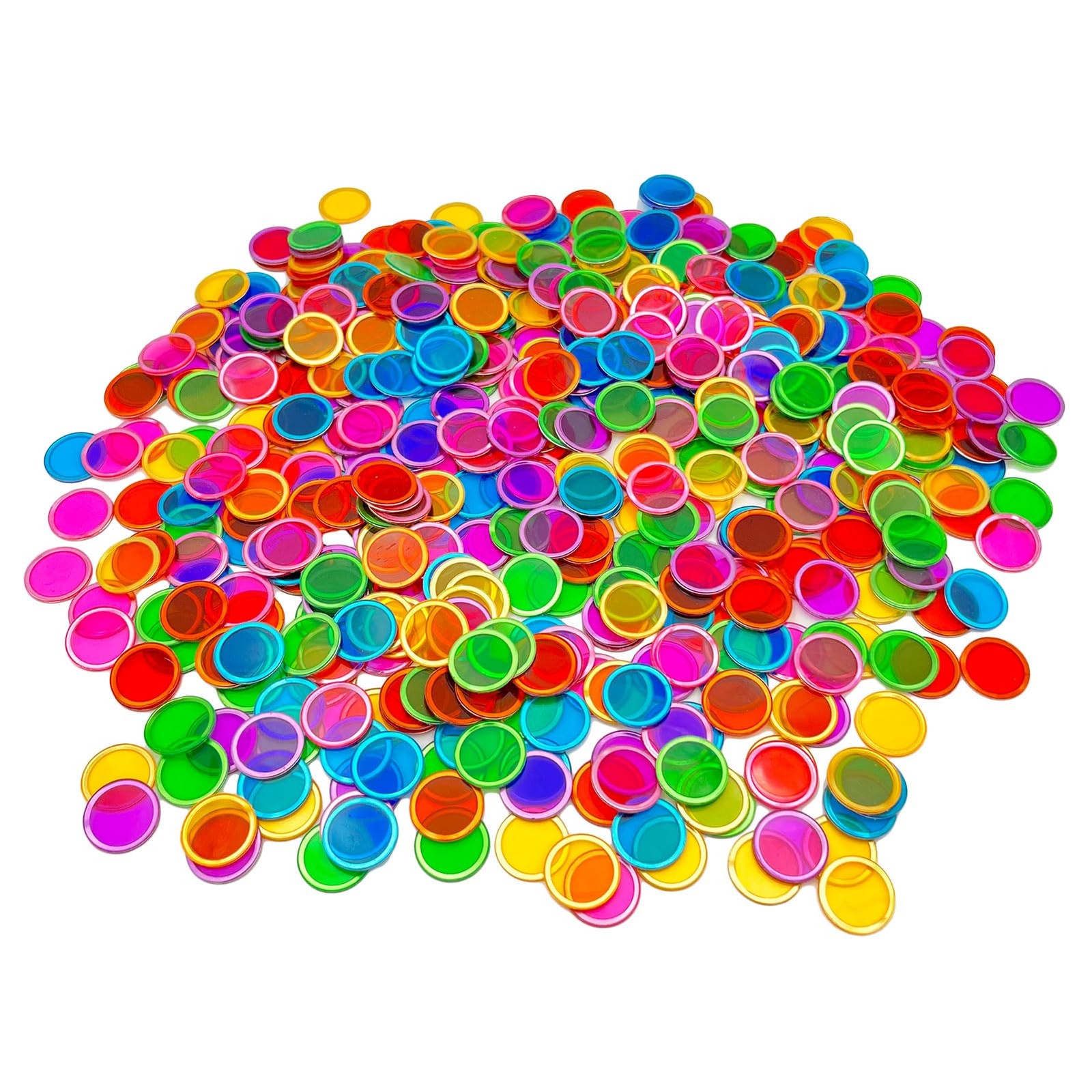 500 Pieces 6 Color Magnetic Transparent Bingo Counting Chips with Metal Edge