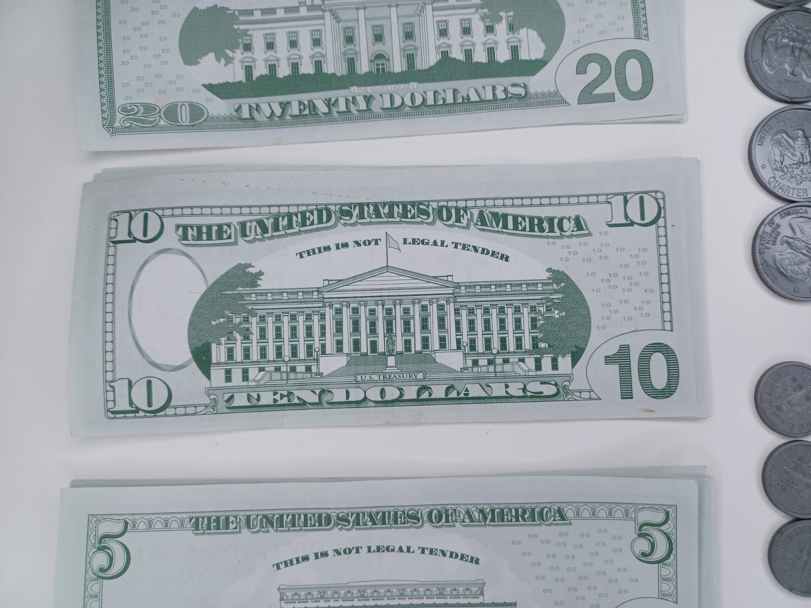 Play Money Paper Bills 4 Denominations & Coins Lot
