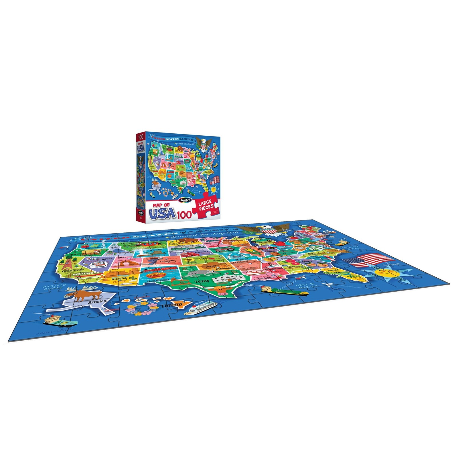United States Map Puzzle 100 Large Pieces Kids Educational 24×18 Inch Set