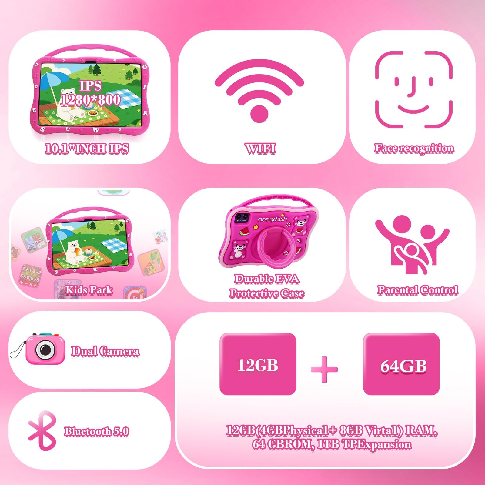 , 10.1 inch for , Educational Learning Android 14, 12（4+8） GB RAM+64GB ROM St…