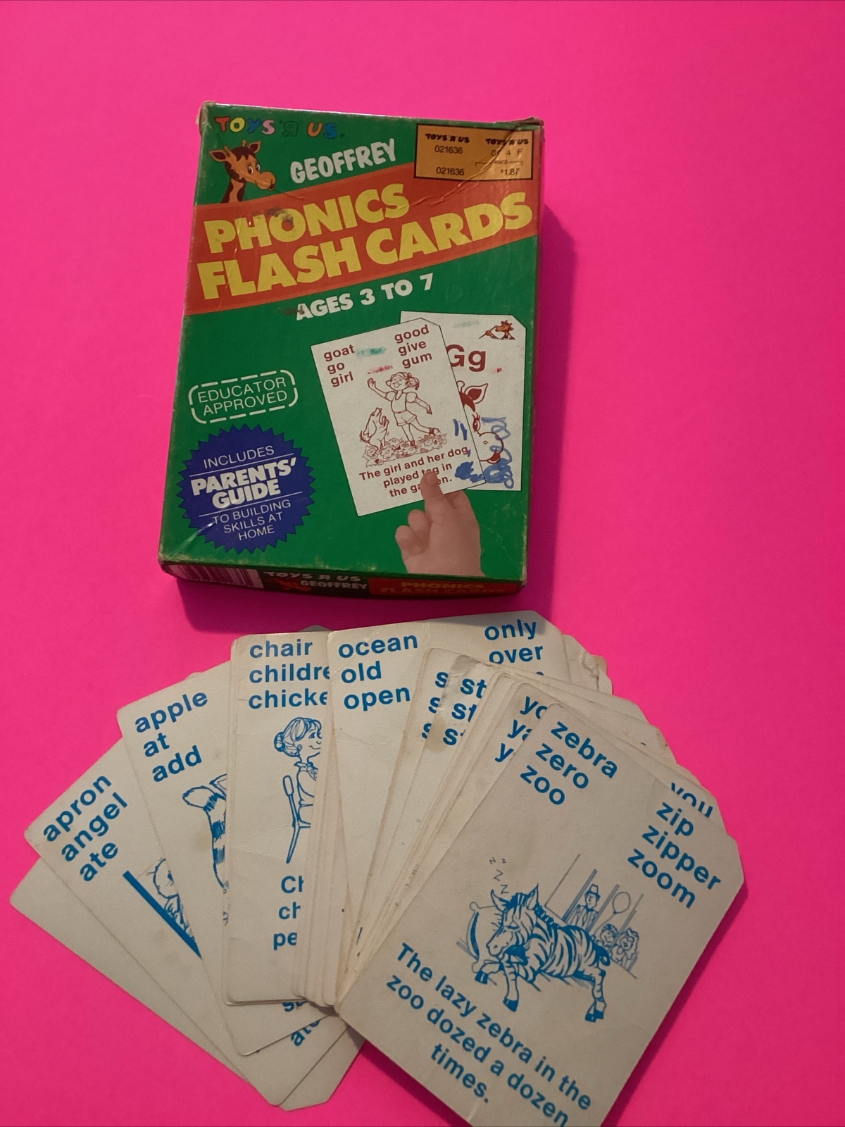 Vintage Toys R Us Geoffrey Phonics Flash Cards Ages 3 to 7 Flashcards Learn Read