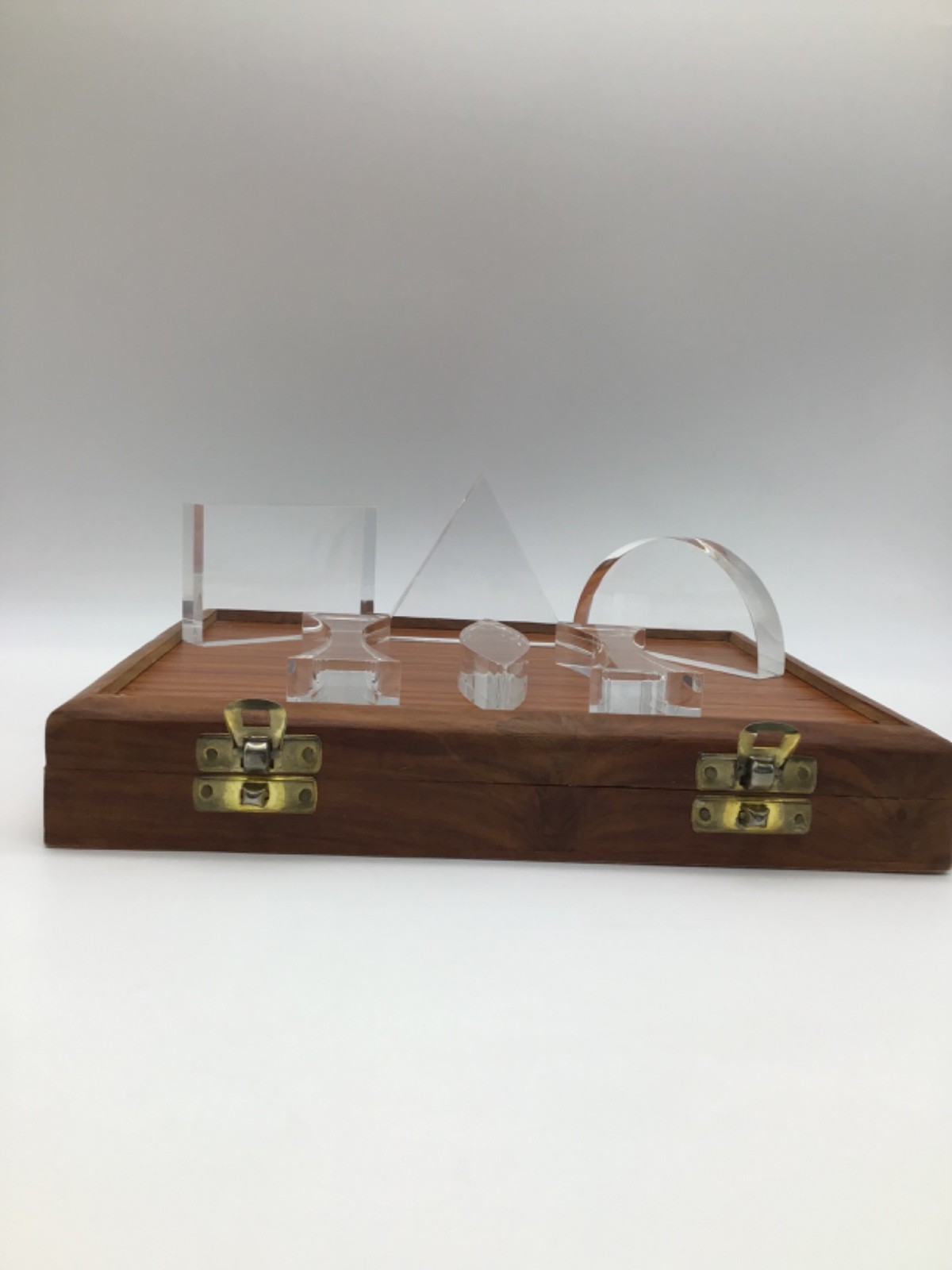 Optical Prism Set Of 6 Pieces Clear Acrylic Teaching Aid Wooden Boxed