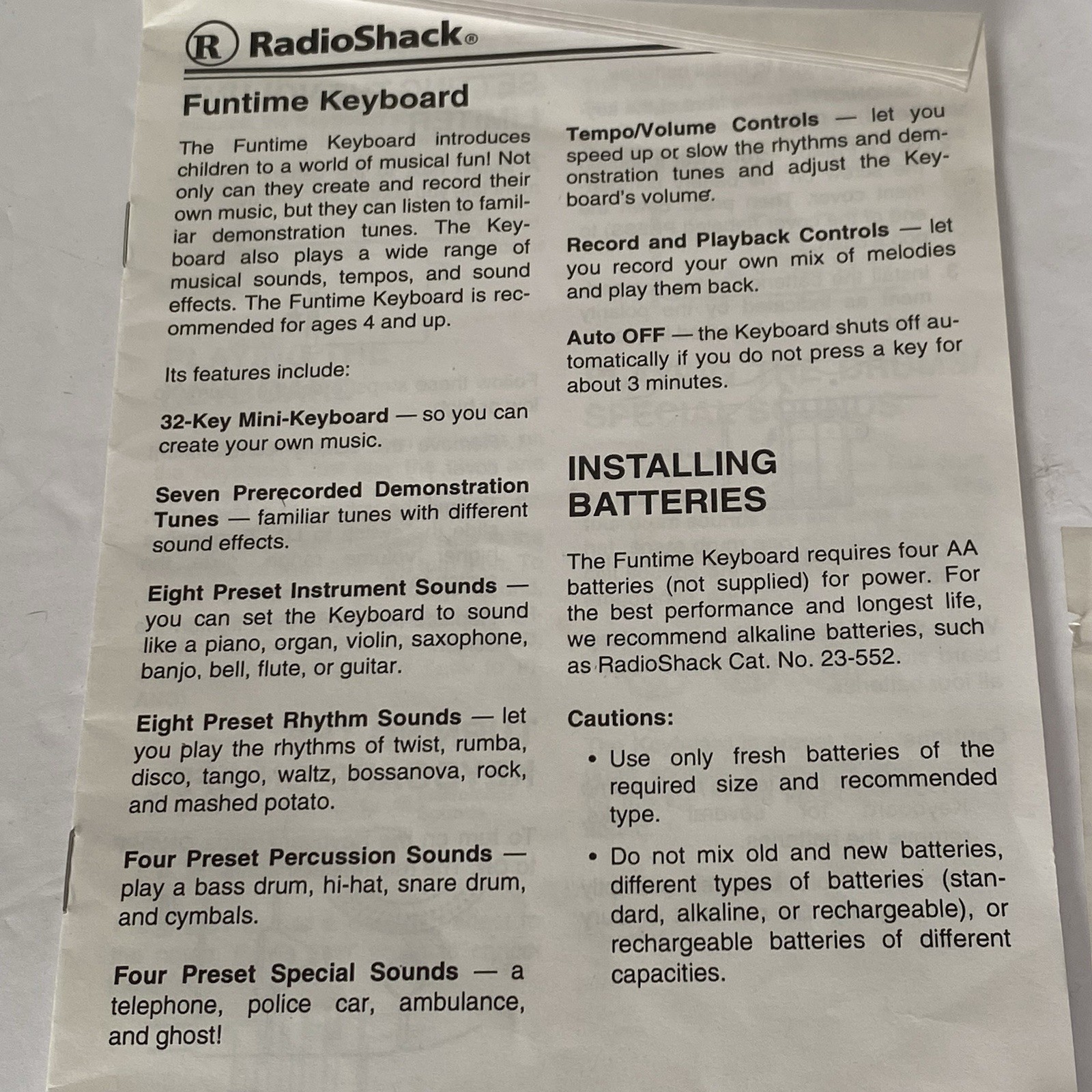 Vintage Radio Shack Electronic Keyboard Tandy 90s Nostalgia Box Manual 1998 Rare