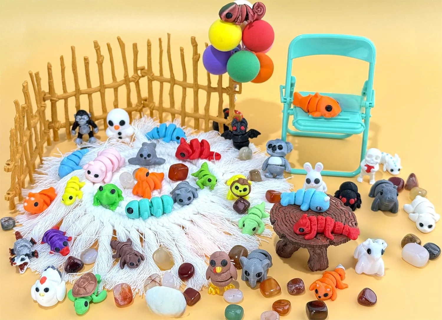 38 Pcs Mini 3D Printed Animals Figures Set,Cute Tiny Animal Flexible Fidget Toy,