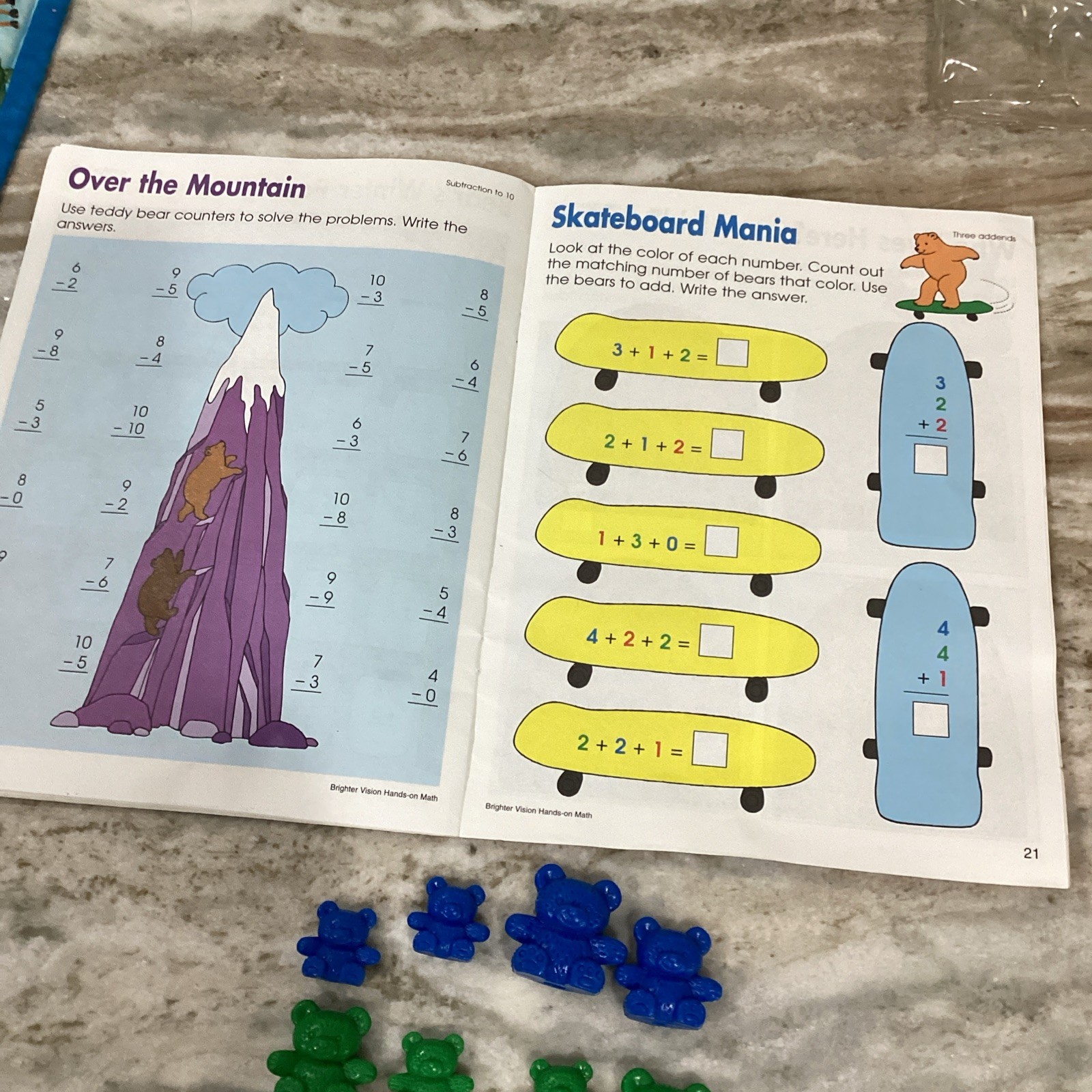 Teddy Bear Math Counters Educational Sorting Toy Hard Plastic 16 Bears & Book