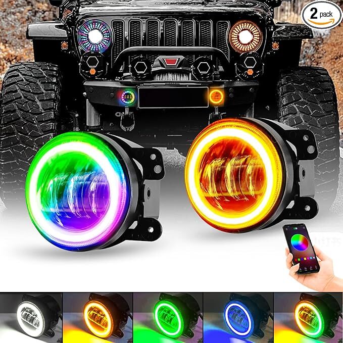 4 Inch Halo RGB Fog Lights for JK,JK LED Fog Light with Halo Ring APP Control