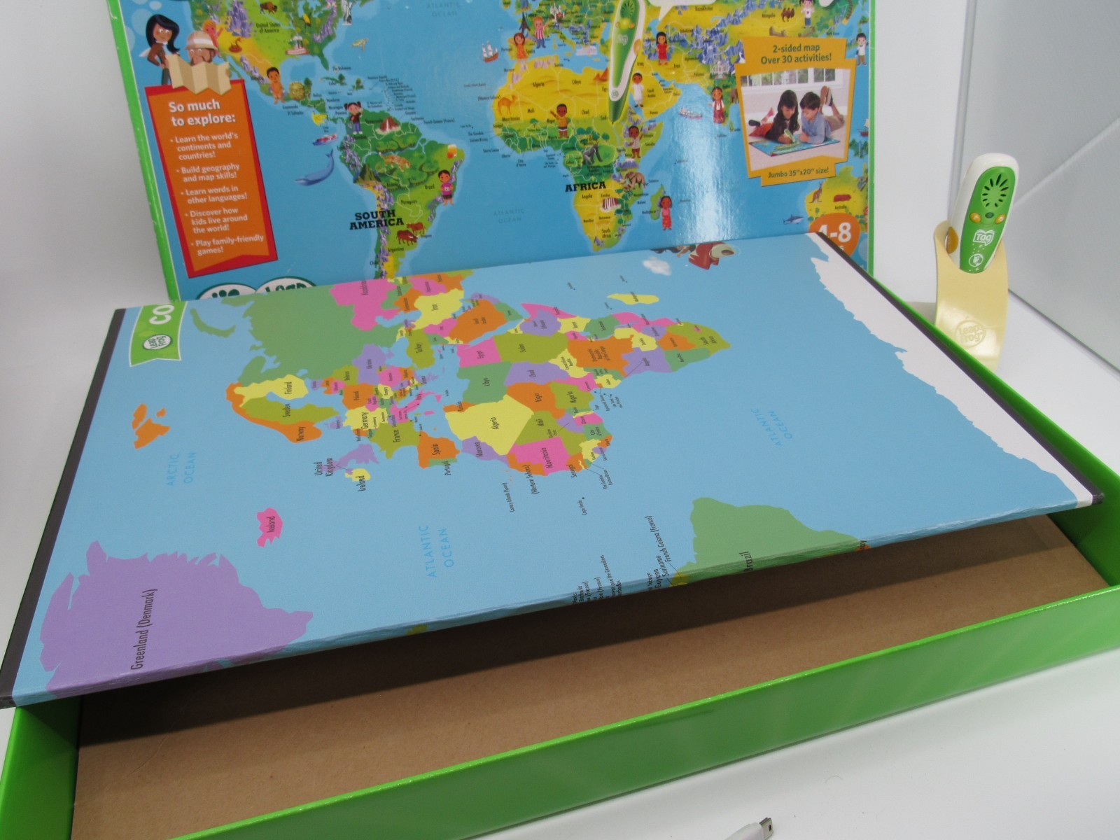 Leap Frog Interactive World Map 2 Sided Tag Read System Pen Included