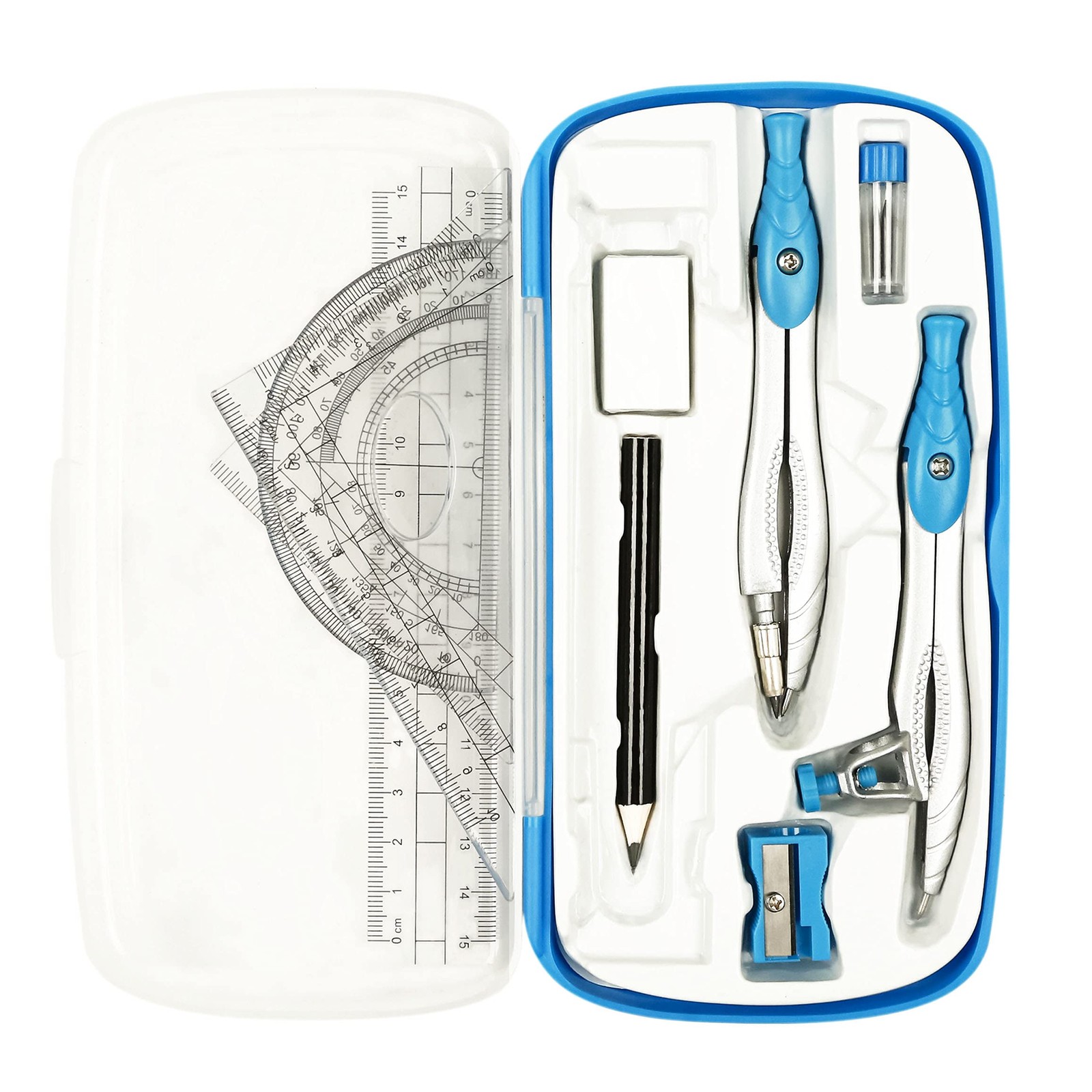 Lifreer Geometry Set,10 Pcs Protractor and Compass 1 Count (Pack of 10), Blue