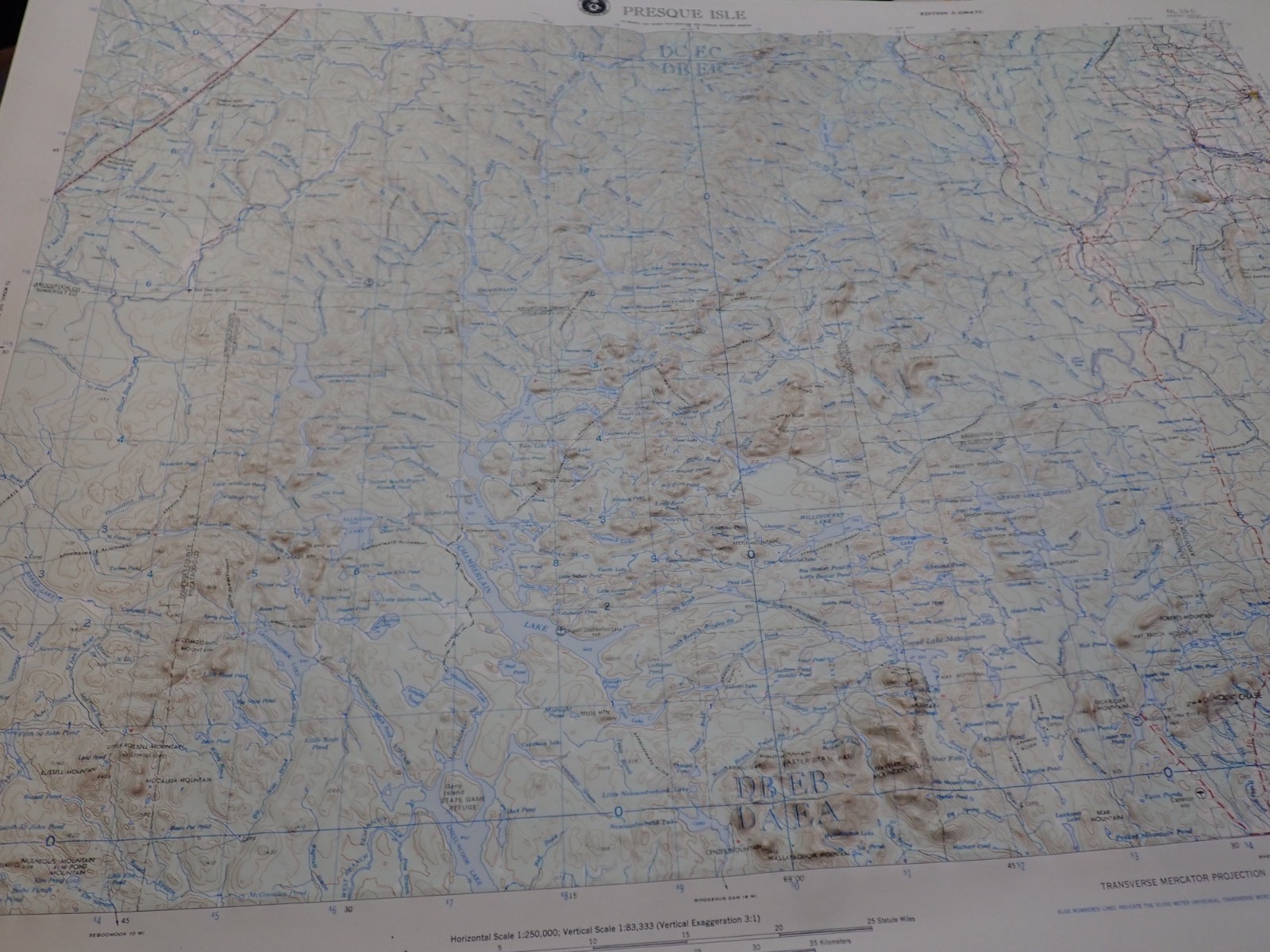 Hubbard Scientific Raised Relief Map Unframed 29″ Presque Isle Maine NL 19-5