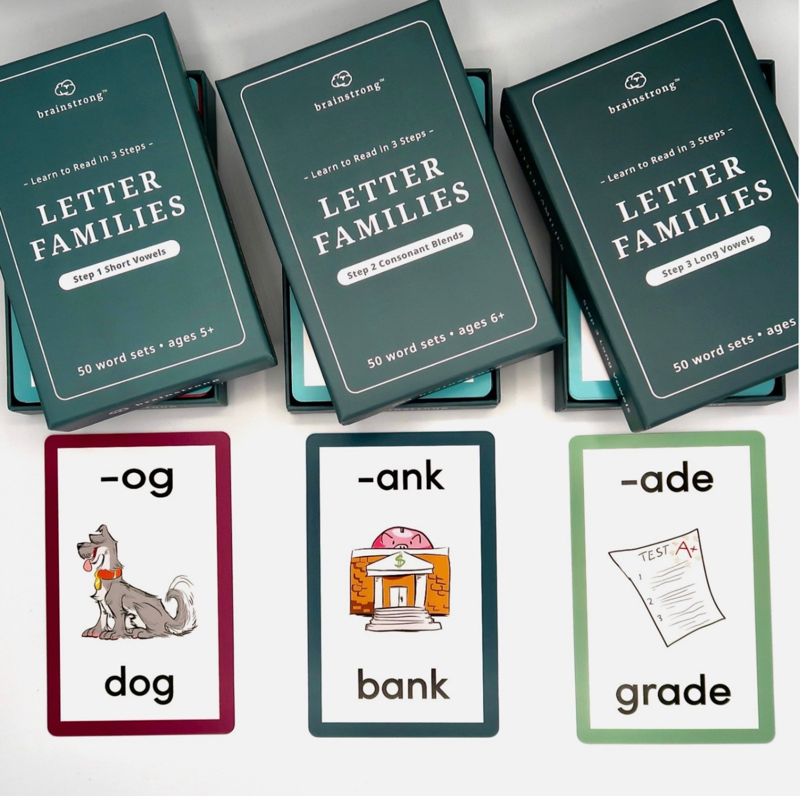 Brainstrong Letter Families Box Set • Phonics Flashcards • Ages 5-7 • Homeschool