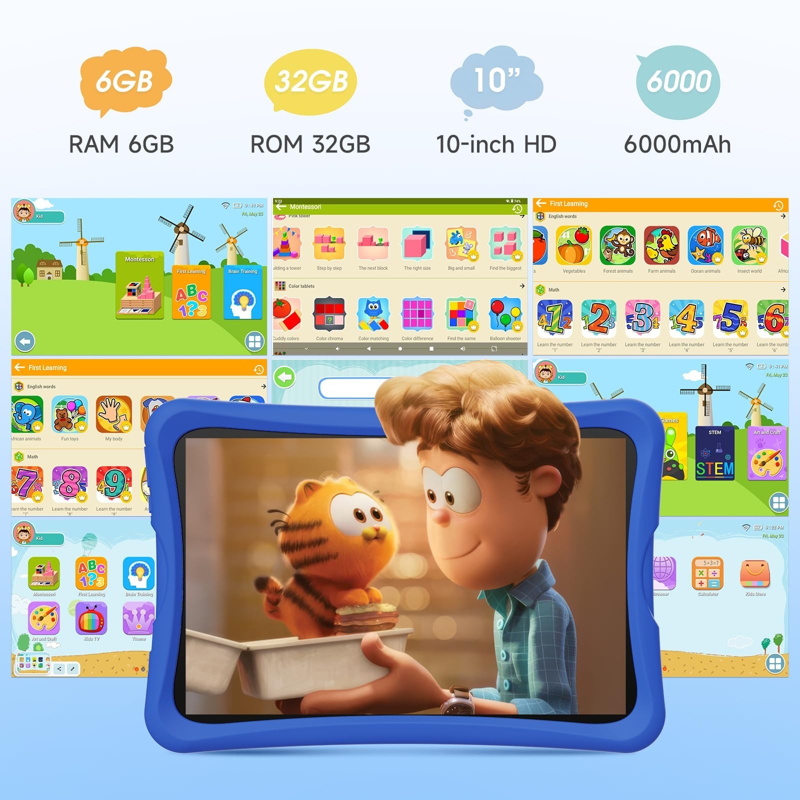 DigiLand 10.1″ Kids Tablet, 6GB RAM 32GB ROM, Android 15 GO, with Kid-Proof S…