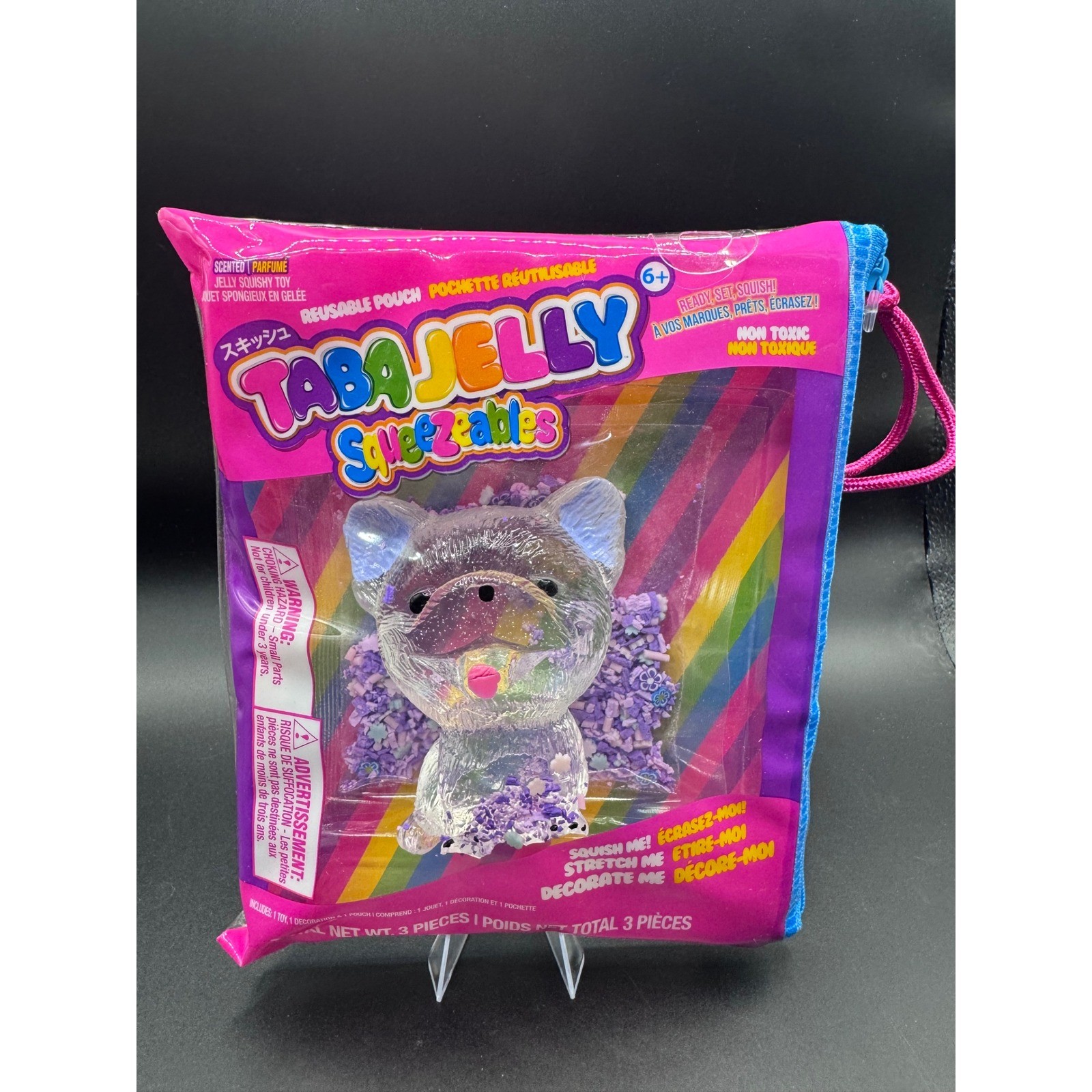 Taba Jelly Squeezables Scented Jelly Squishy Toy Clear Glitter Animal with Pouch