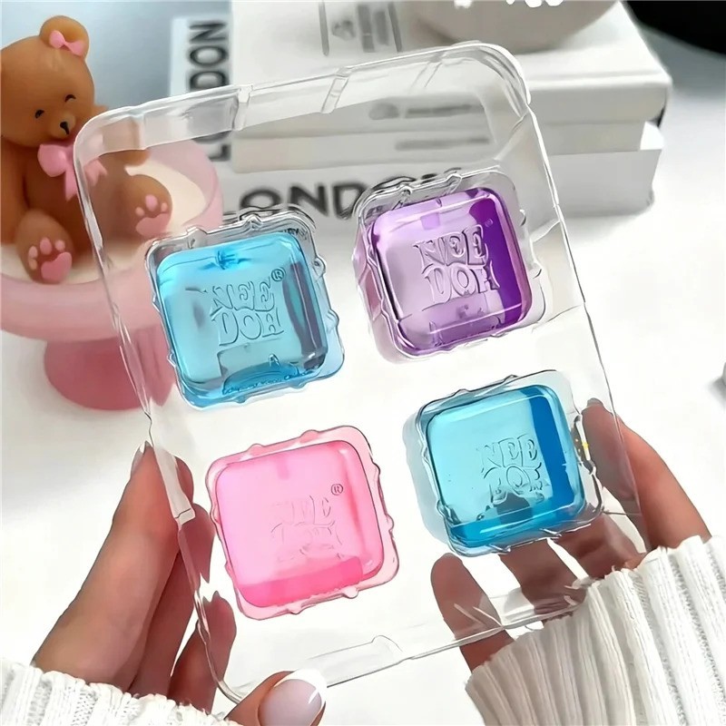 New NeeDoh Nice Ice Baby Sensory Squish Cube Super Solid Stress Toy 4 Cube Pack
