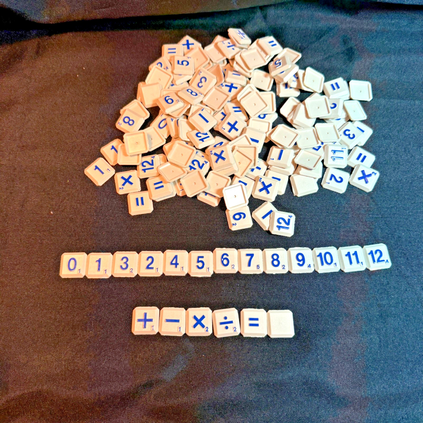 Number Tiles Lot Of 158 Plastic White & Blue Square With Math Symbols Crafts
