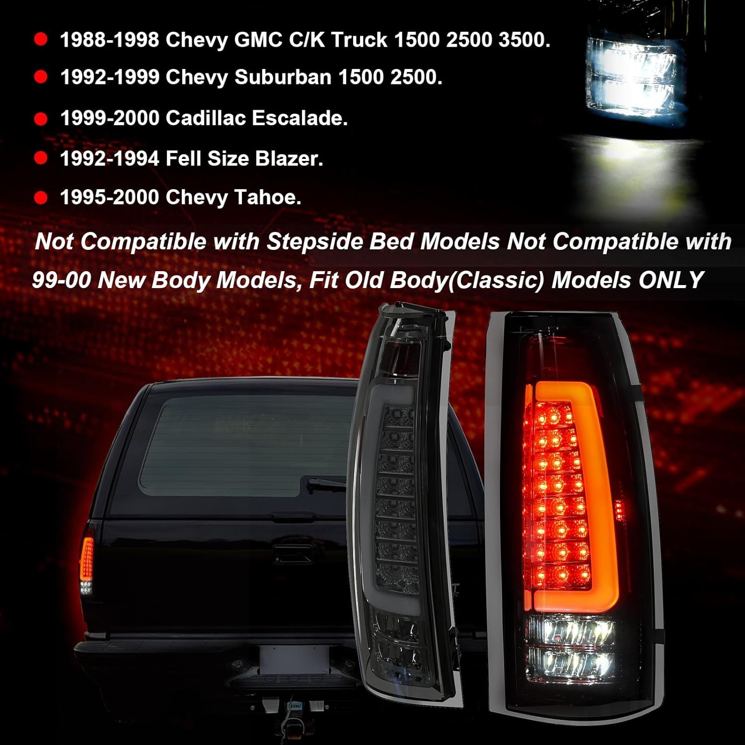 LED Tail Lights Chevy GMC 88-99 Smoked Replacement