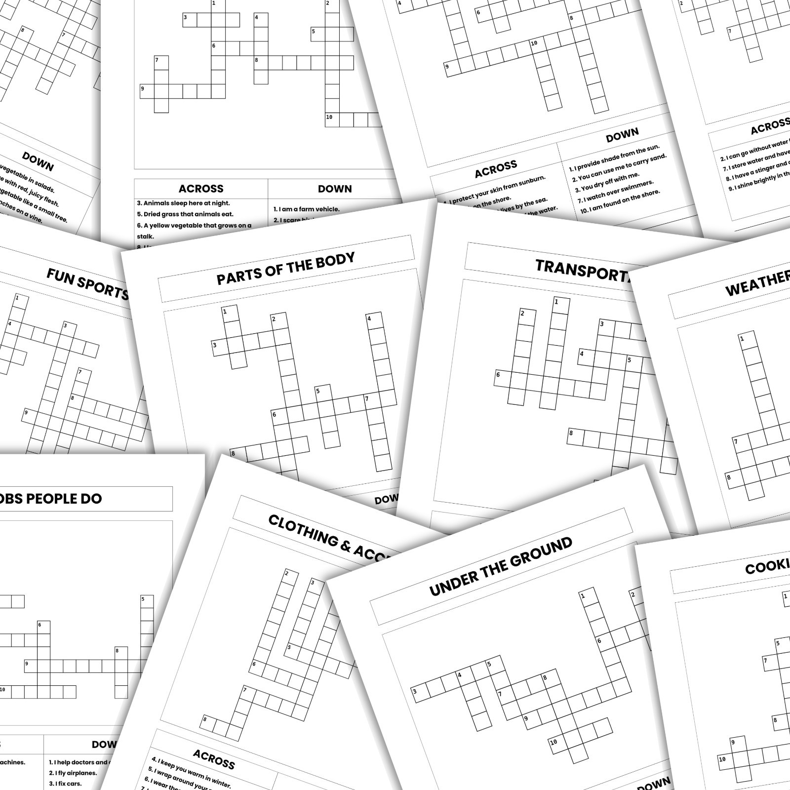 Kids Crossword Puzzle Worksheets | Printable Activities | Digital Download