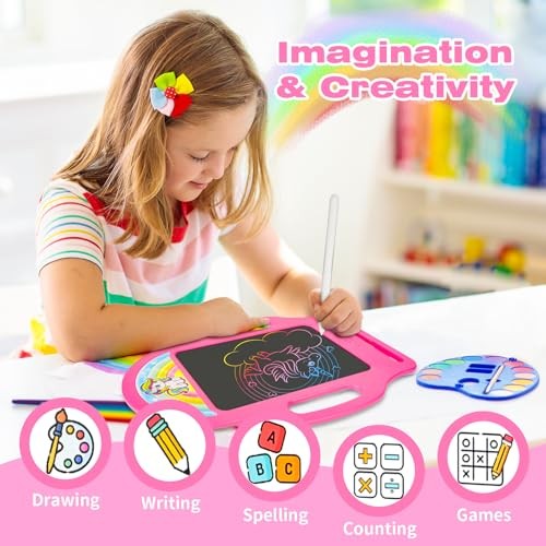 8.5 Inch Magic LCD Writing Tablet for Kids 2-7 – Unicorn Rainbow Learning Pink