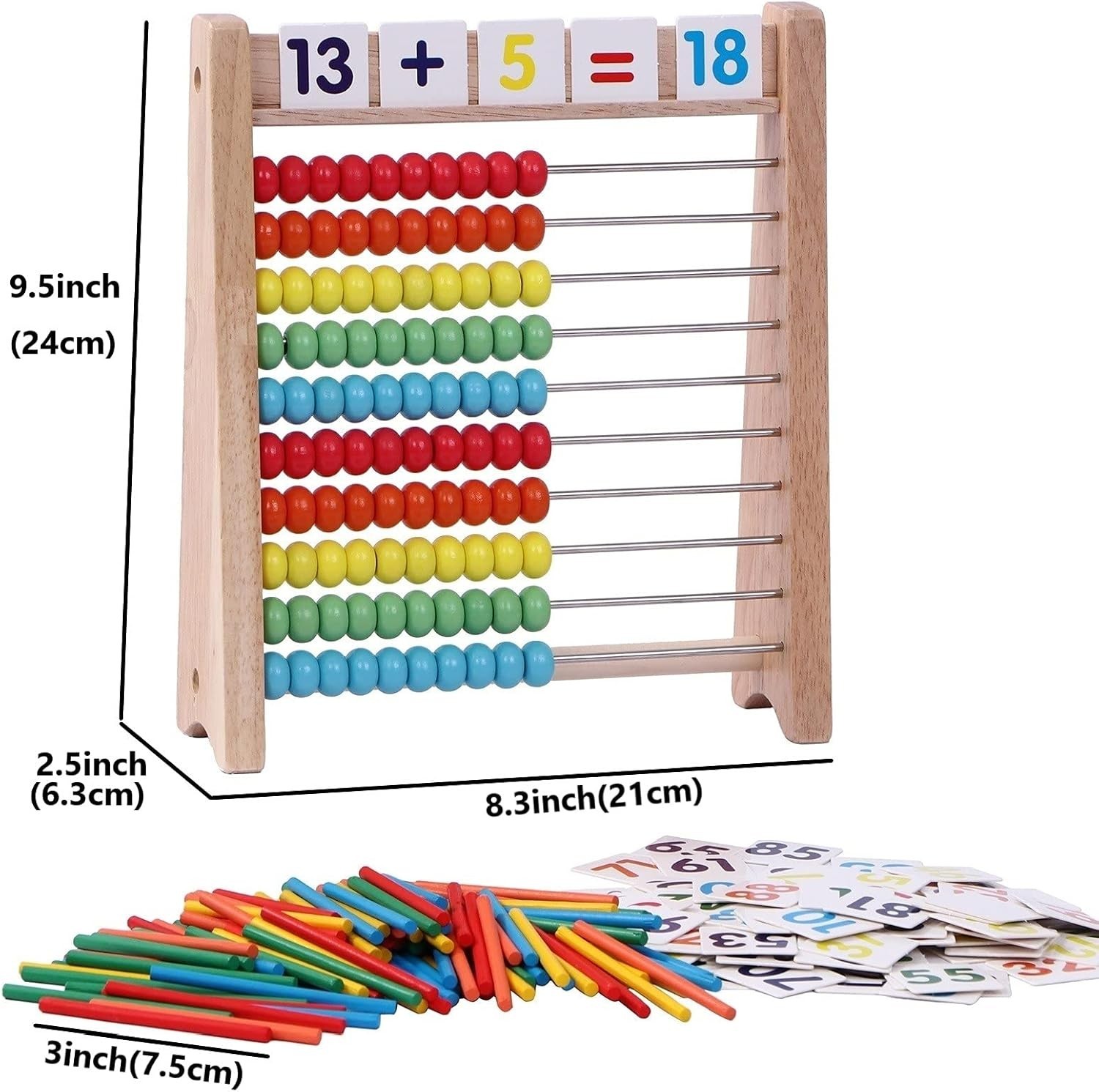 Wooden Abacus for Kids – 100 Counting Sticks and Number Toys Cards 1-100, Educat