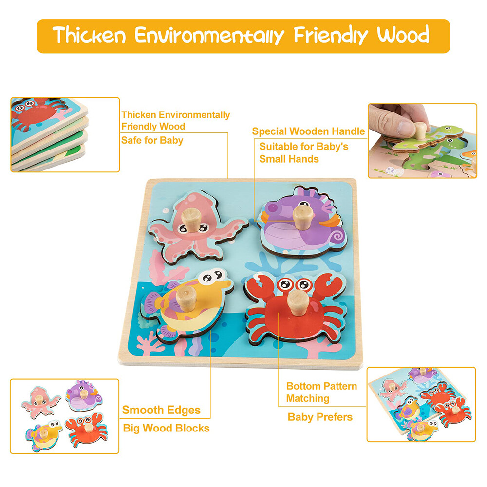Wooden Jigsaw Puzzles for Kids Age 1 2 3 Toddler Puzzles Toys, Preschool Set 4
