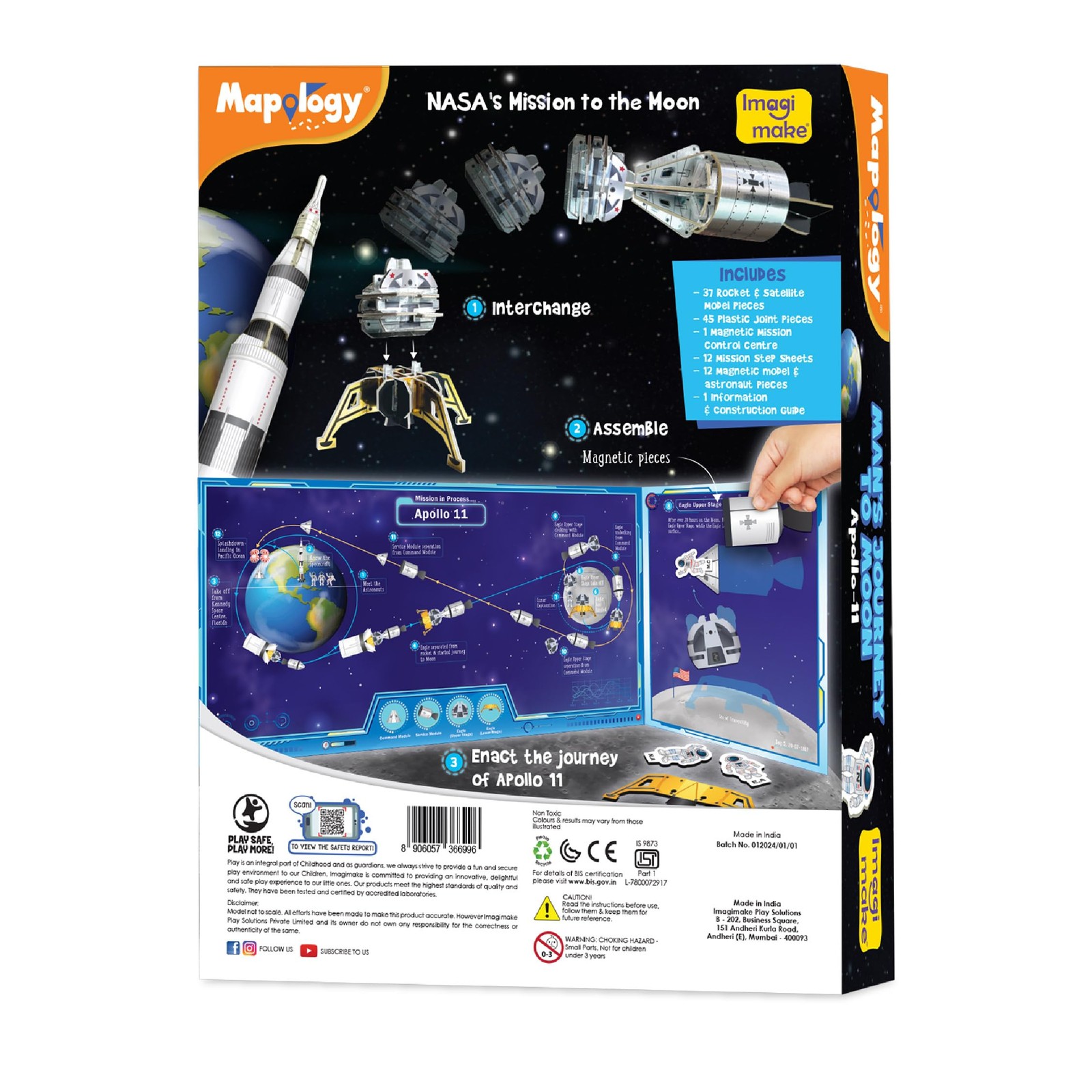 Imagimake Mapology Man’s Journey to Moon | NASA Large, Silver, Black, White