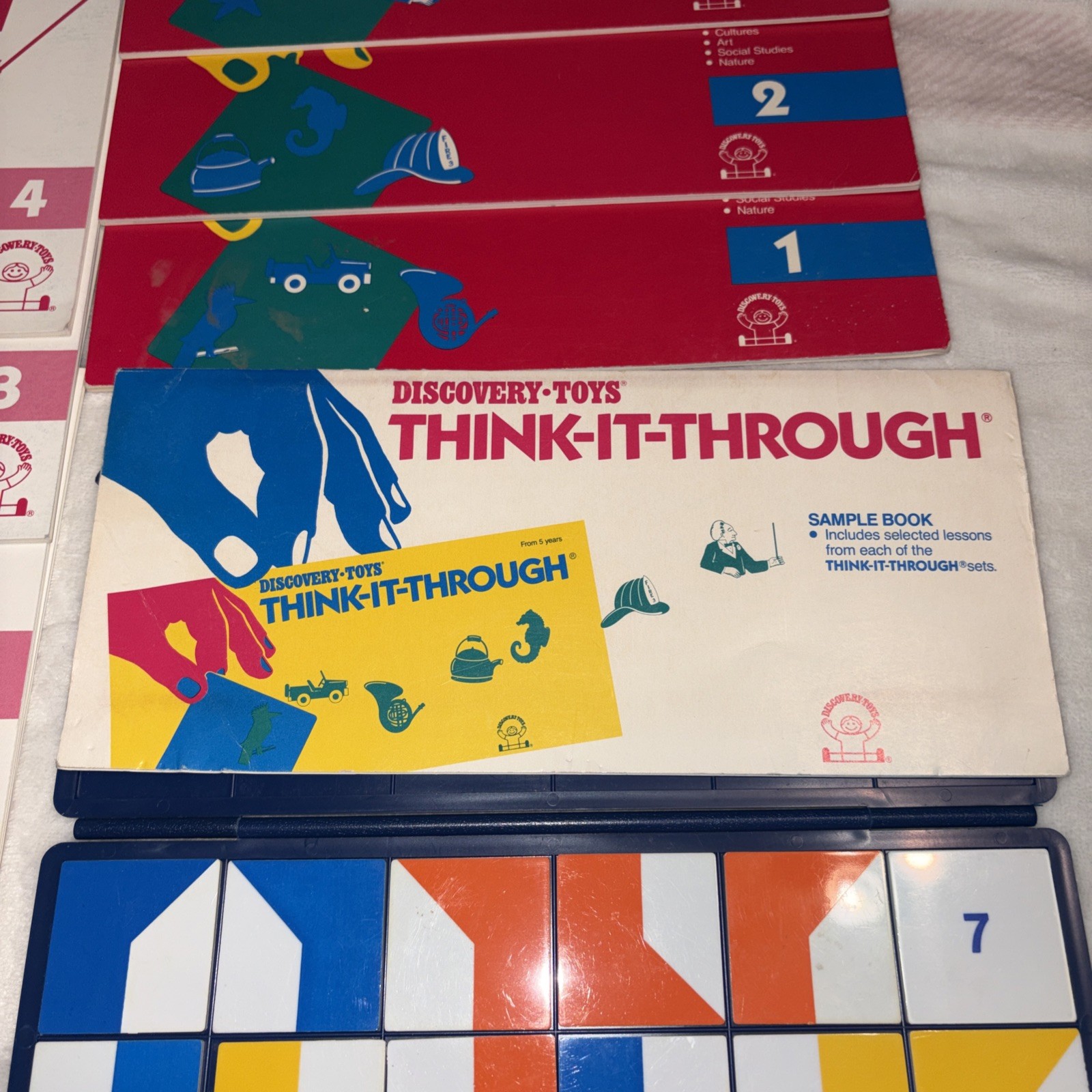 Vtg Discovery Toys Think-It-Through Learning Set Tiles & Books Homeschool