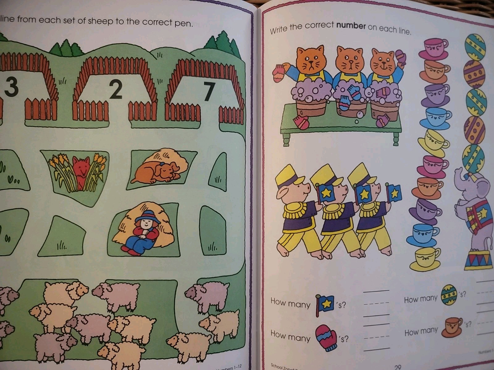 Math Workbook Grades K-1 Numbers 1-12 1996 School Zone Counting Vtg