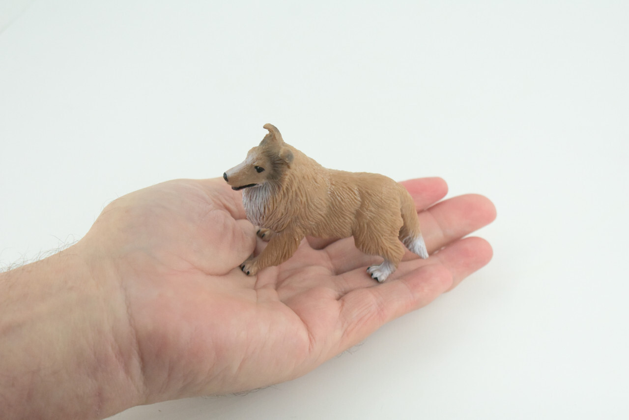 Collie Dog Toy, Brown Realistic Hand Painted Rubber Model, 4 Inches CH790 BB186