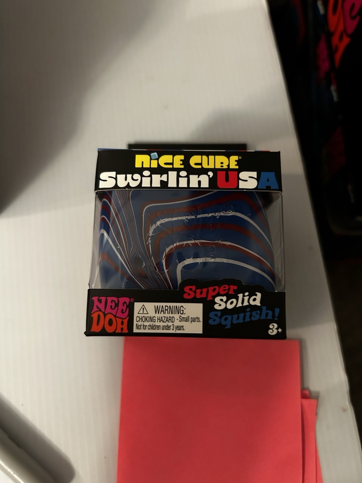 Nee Doh Nice Cube Swirlin’ USA Super Solid Squish Toy Red White Blue 25190NAB