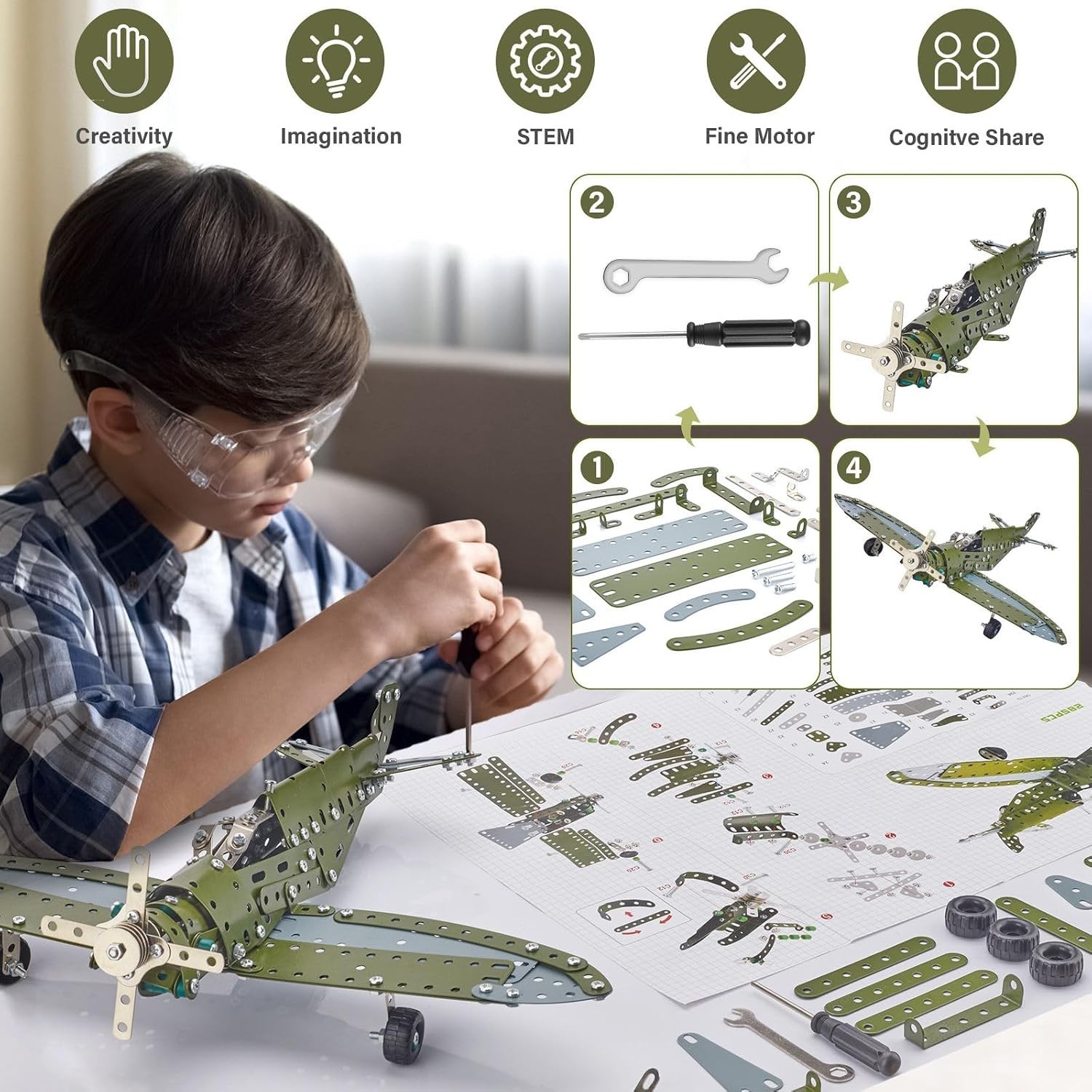 STEM Projects for Kids Ages 8-12 12-16, 258 Pieces Erector Sets Airplane Mode…