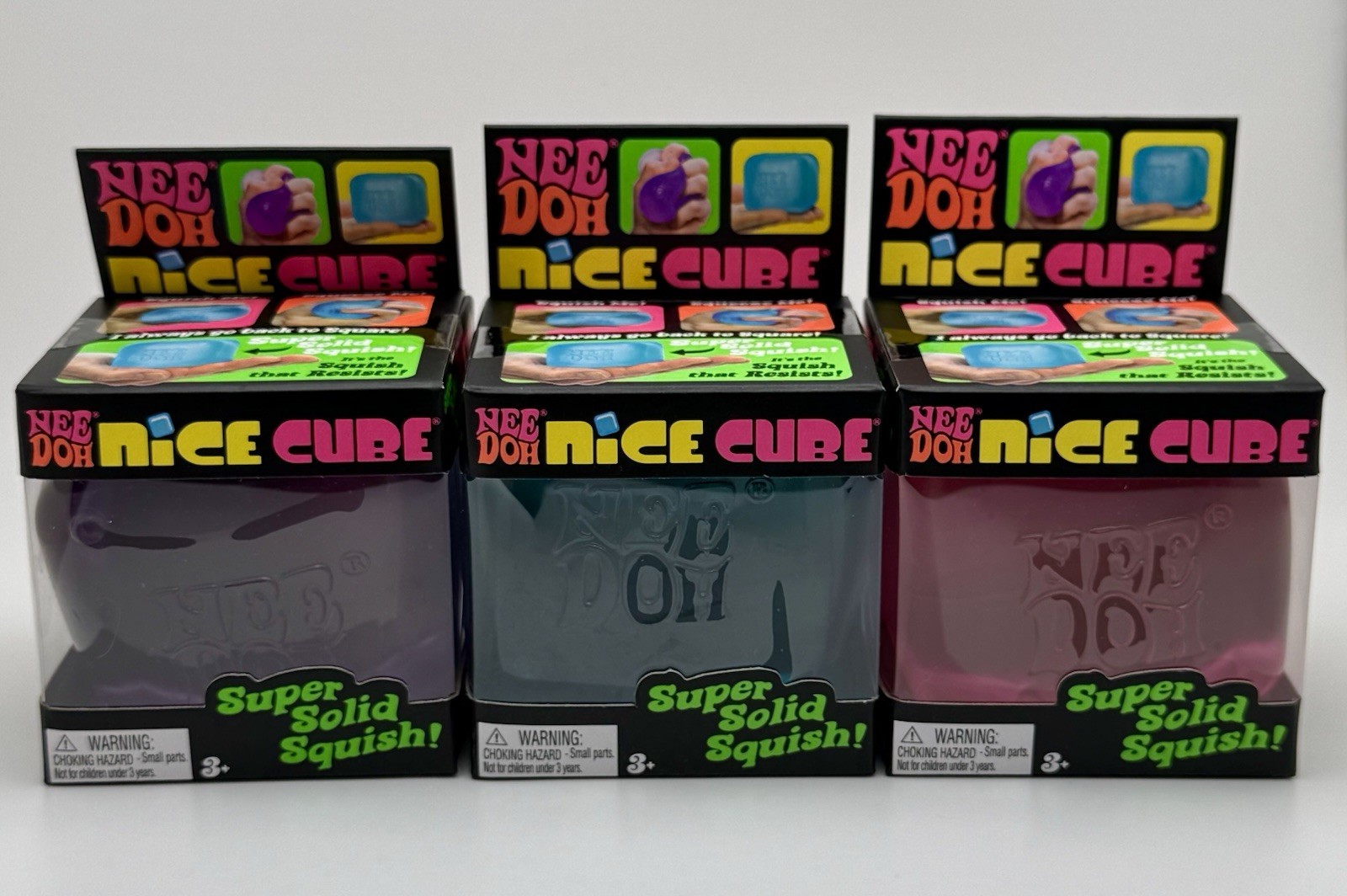 NeeDoh Nice Cube Super Solid Squish Purple, Pink, & Blue – Lot Of 3 Total- New!