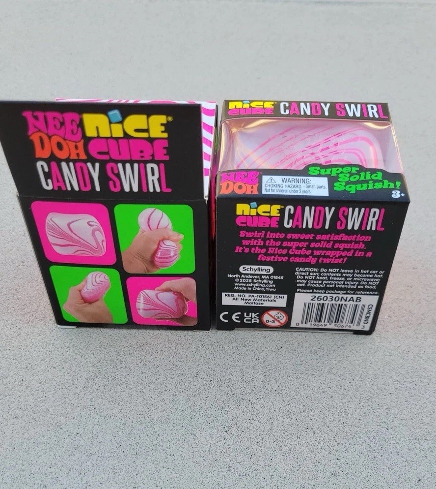 Schylling Nee Doh Nice Cube Candy Cane Swirl Squishy NEW RARE Needoh Pink/White