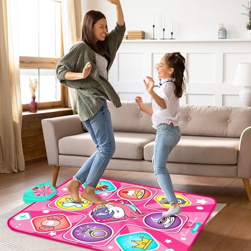 Dance Mat, Dance Mixer Rhythm Step Play Mat, Pink Dance Pad with Multicolor