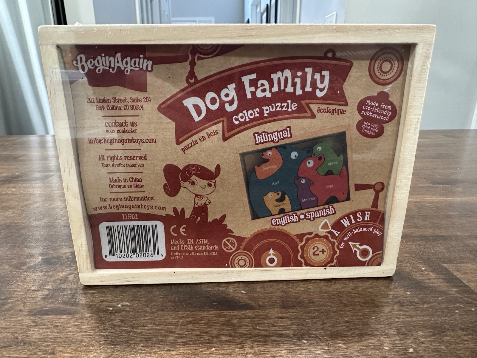 NEW Begin Again Wooden Bilingual Colors Dog Puzzle Educational Spanish English