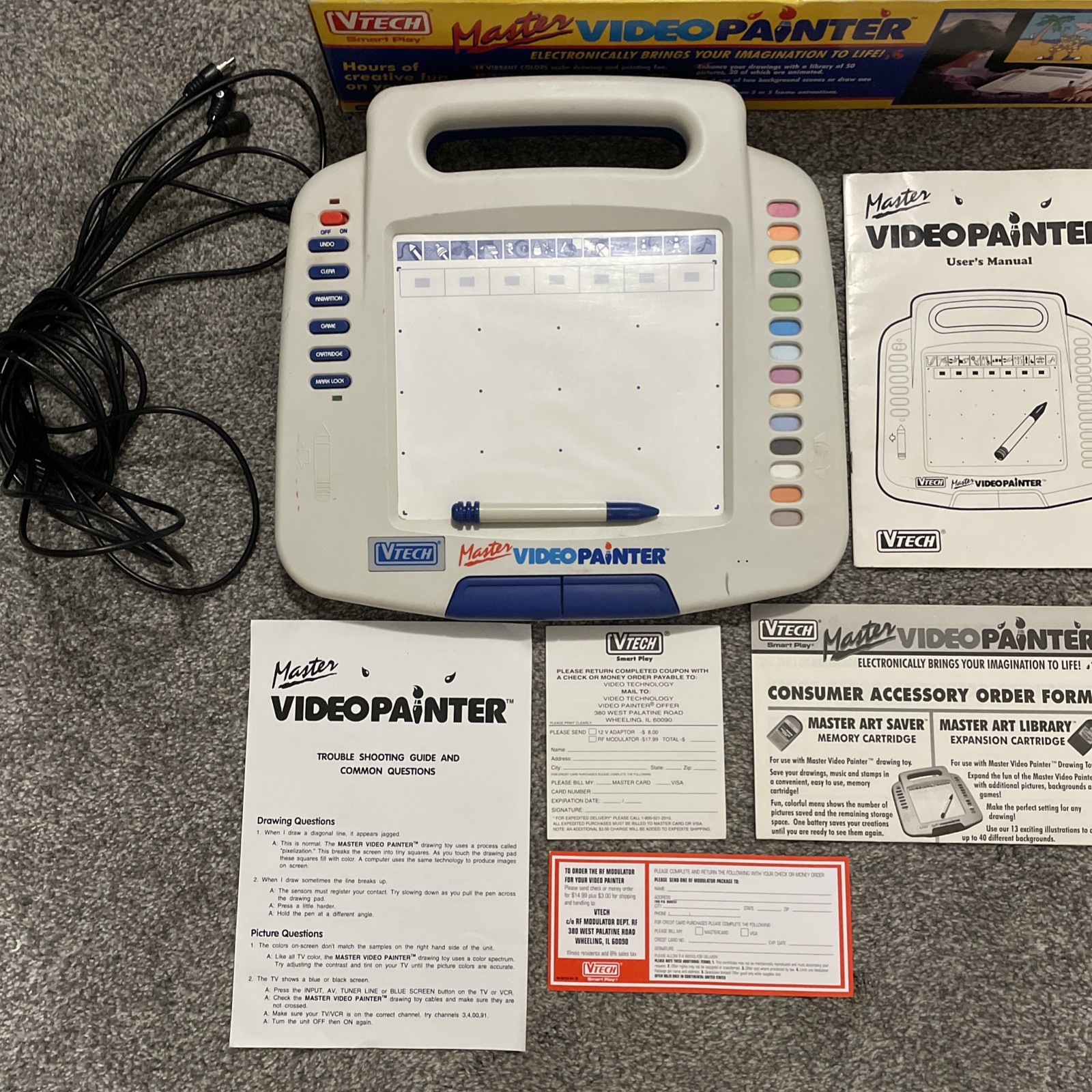 Vintage VTech Master Video Painter In Box 1991 W/ Stylus OEM A/V Cords & Box
