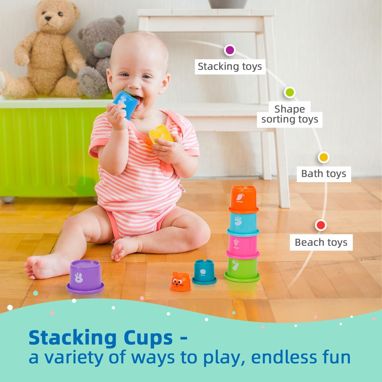 TOOKYLAND Montessori Toys for 1 Year Old, 8 in 1 Learning Educational Set Woo…