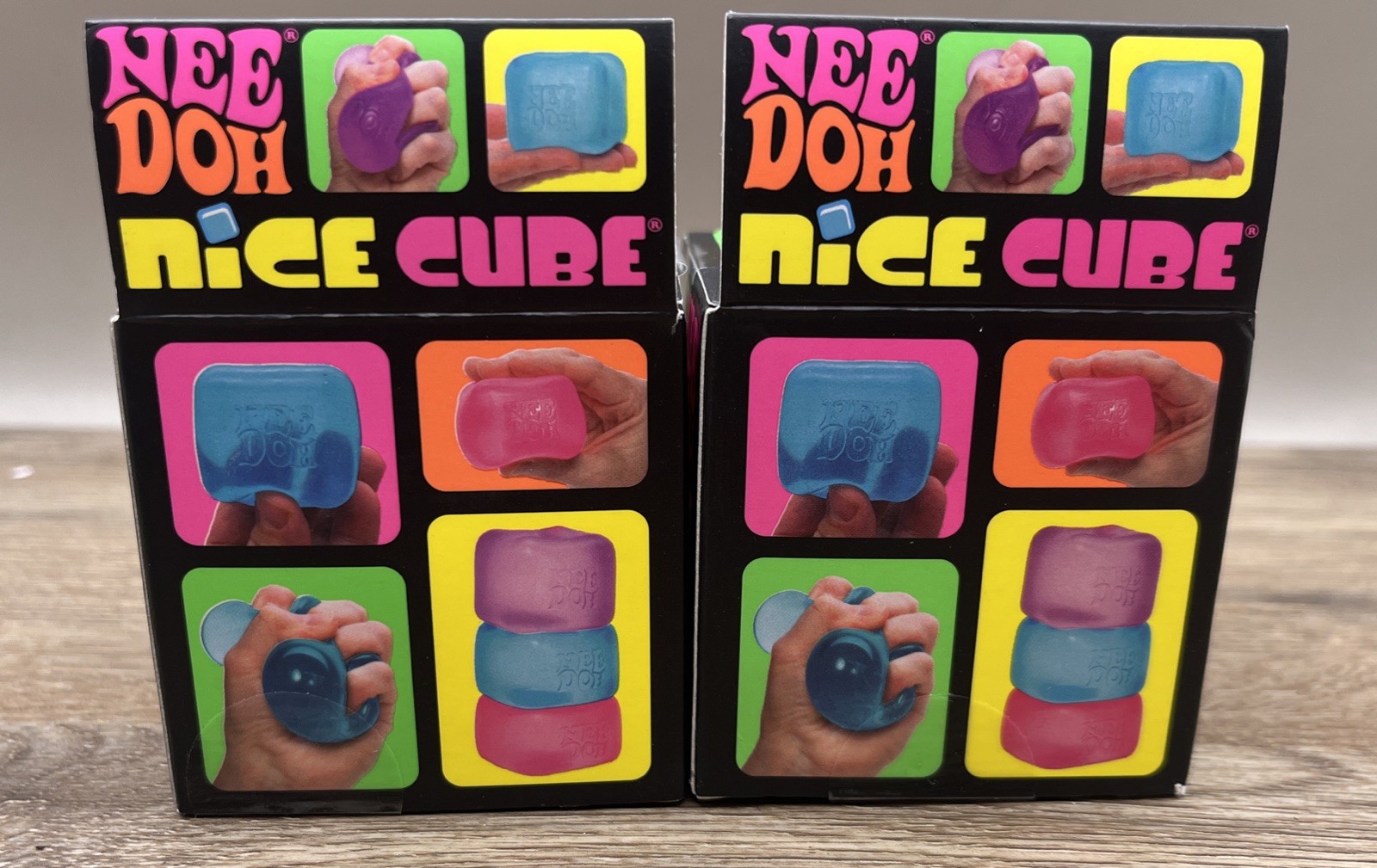(A) Schylling NEEDOH NICE CUBE SUPER SOLID SQUISH Set Of 2 Purple & Blue Squeeze