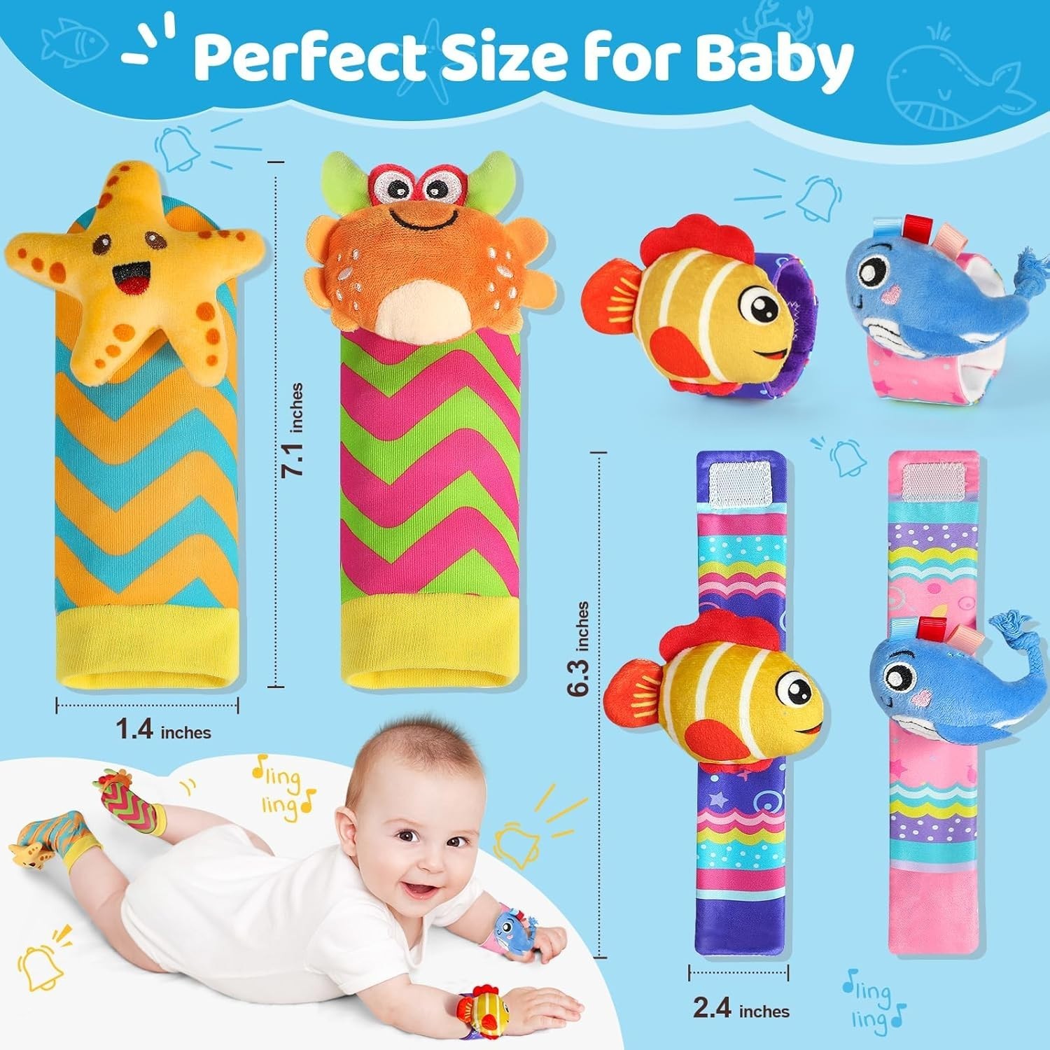 URMYWO Baby Wrist Rattles & Foot Finder Socks Sensory Toy Set Newborn 0-12M