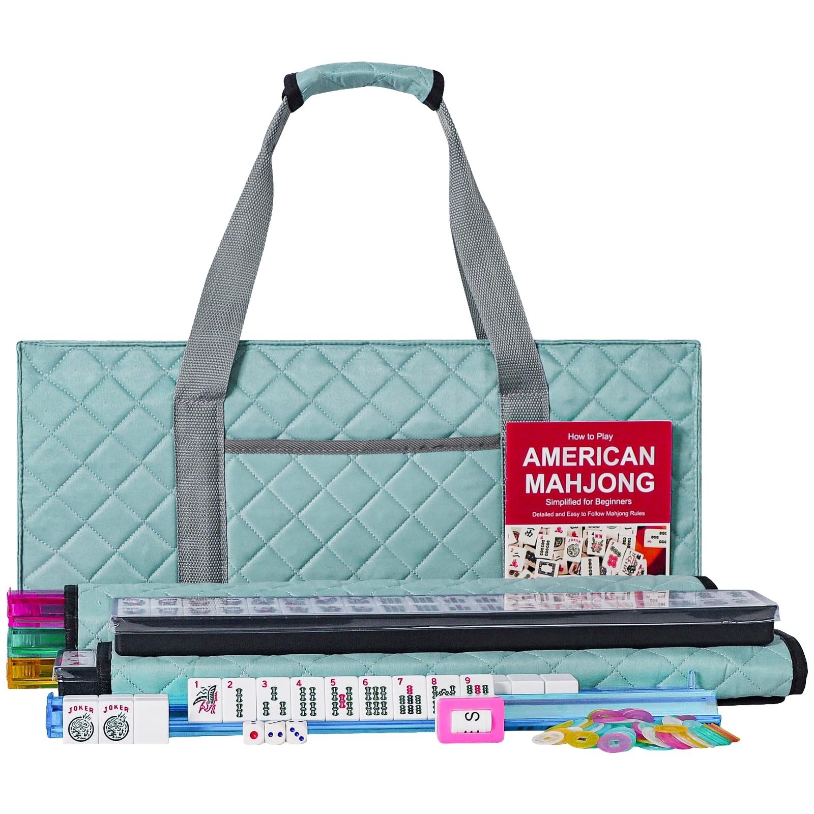 ZGME American Mahjong Set,166 White Tiles with Blue Rectangular Bag and Acces…