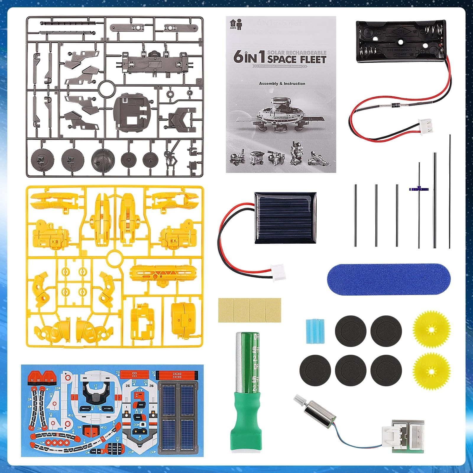 STEM Projects for Kids Ages 8-12 Solar Robot Kit 6-in-1 Moderate, Yellow