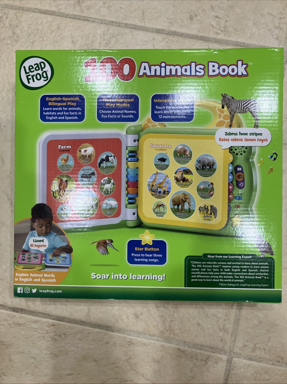 Leap Frog 100 Animals Book Model 6095 Bilingual Learning Book 18+ Months