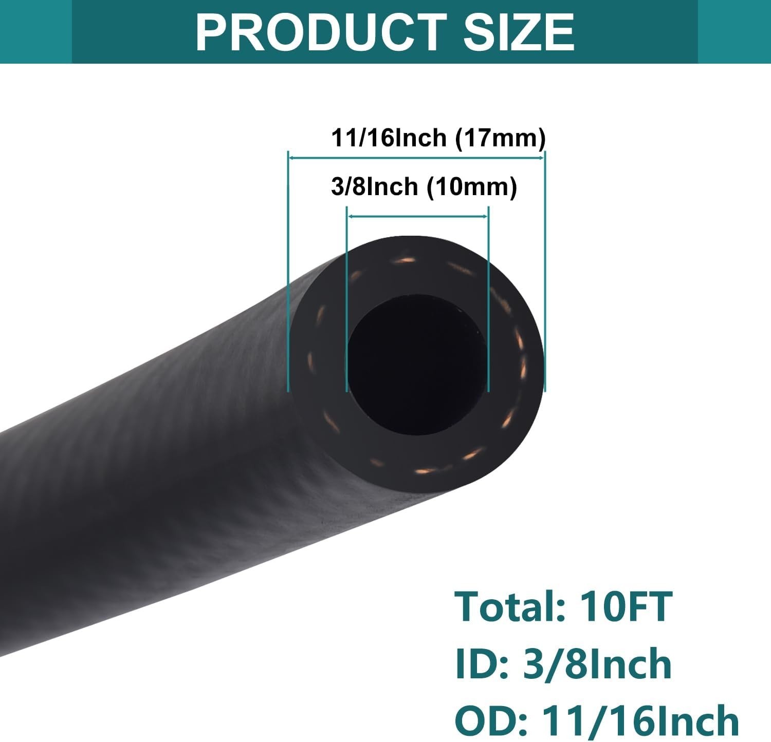 3/8 Inch Id Fuel Line Hose – 10ft Marine Grade Fuel Line with 10pcs Hose Clamps