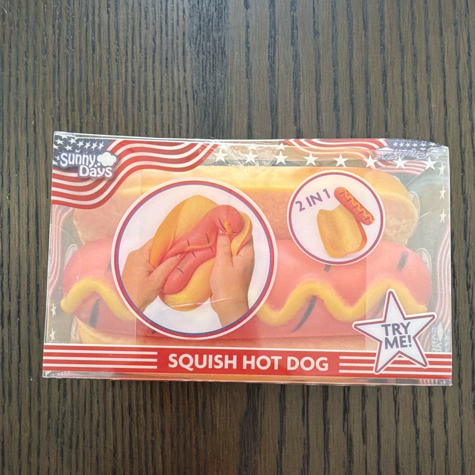 Sunny Days Squish Hot Dog 2-in-1 Tactile Squeeze Stretch Poke Toy, Ages 3+