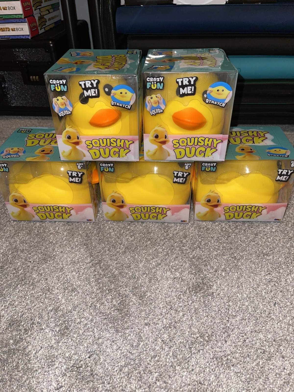 Lot 5x- Fun Squishy Duck Tactile Squeeze Toy Yellow Orange Black RMS
