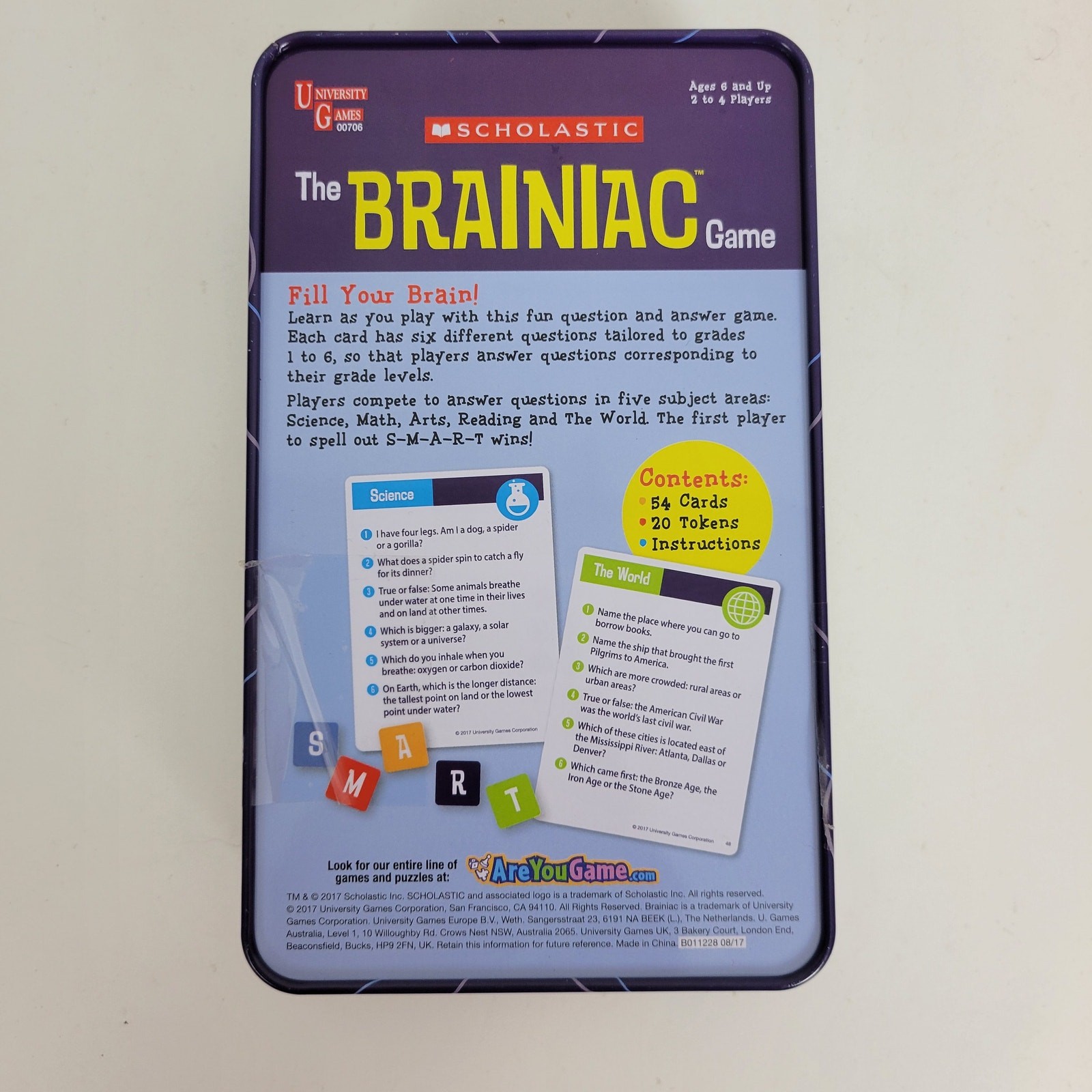 Scholastic The Brainiac Game Tin Fill Your Brain University Games Ages 6+ NEW