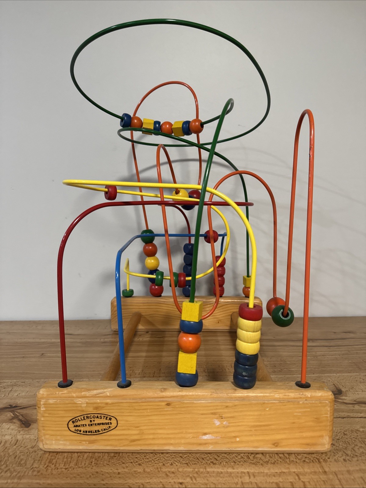 Vintage Anatex Large Educational Rollercoaster Bead Maze Metal & Wood 15x13x21