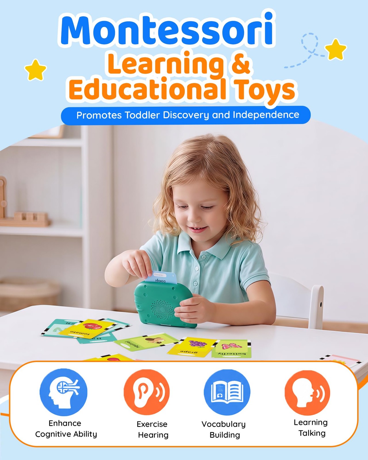 Aullsaty Talking Flash Cards for Toddlers 1-3, Upgraded 248 Medium, Green