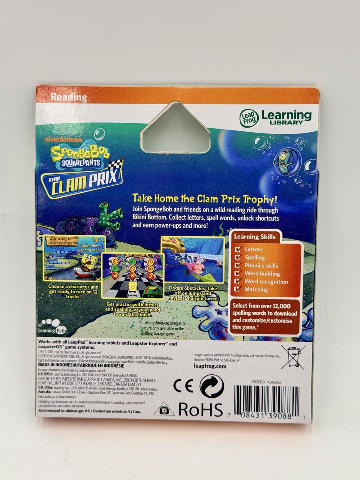 LeapFrog Explorer SpongeBob Squarepants The Clam Prix Learning Game NEW