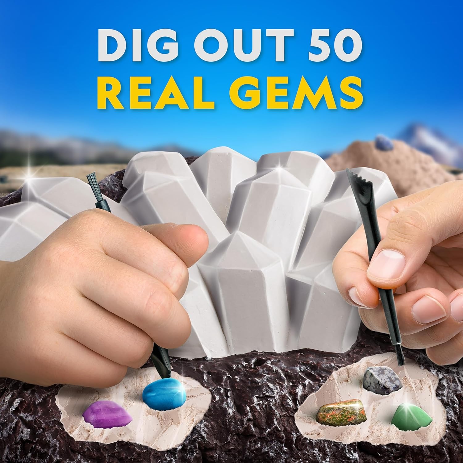 Gemstone Dig Kit – Dig Up 10 Real Gemstones and Crystals Science Kit for Kids